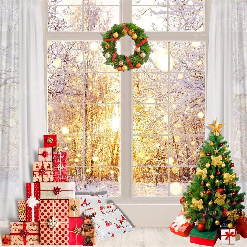 Kate Weihnachten Winter Fenster Weißer Schnee Hintergrund für Fotografie