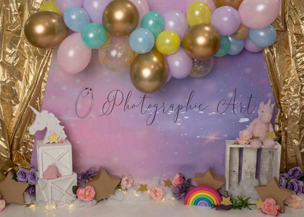 Kate Einhorn Geburtstag Party Cake Smash Hintergrund für die Fotografie von Jenna Onyia