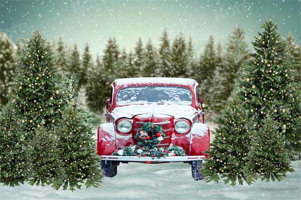 Kate Weihnachtsbaum Schnee Winter Auto Hintergrund für die Fotografie Weihnachten - Kate Backdrop.de