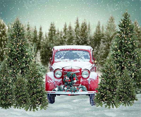 Kate Weihnachtsbaum Schnee Winter Auto Hintergrund für die Fotografie Weihnachten - Kate Backdrop.de