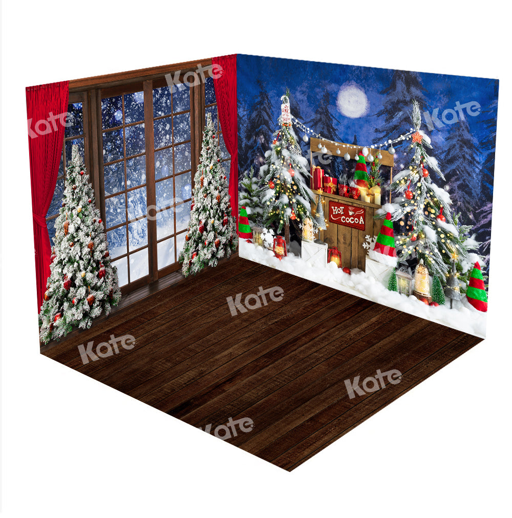 Kate Weihnachten Nacht Fenster Hot Cocoa Zimmer Vorhang