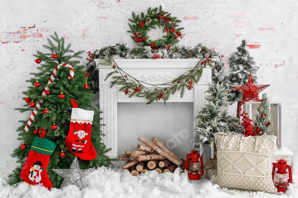 Kate Weihnachten Baum Backstein Kamin Hintergrund von Emetselch - Kate Backdrop.de