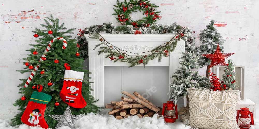 Kate Weihnachten Baum Backstein Kamin Hintergrund von Emetselch - Kate Backdrop.de
