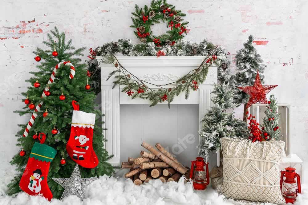 Kate Weihnachten Baum Backstein Kamin Hintergrund von Emetselch - Kate Backdrop.de