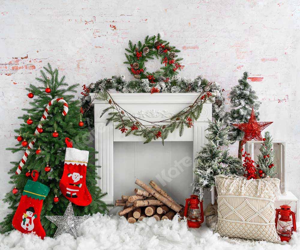Kate Weihnachten Baum Backstein Kamin Hintergrund von Emetselch - Kate Backdrop.de