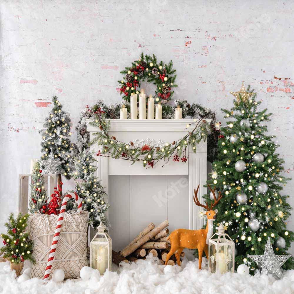 Kate Weihnachten Baum Elch Ziegel Kamin Hintergrund von Emetselch - Kate Backdrop.de