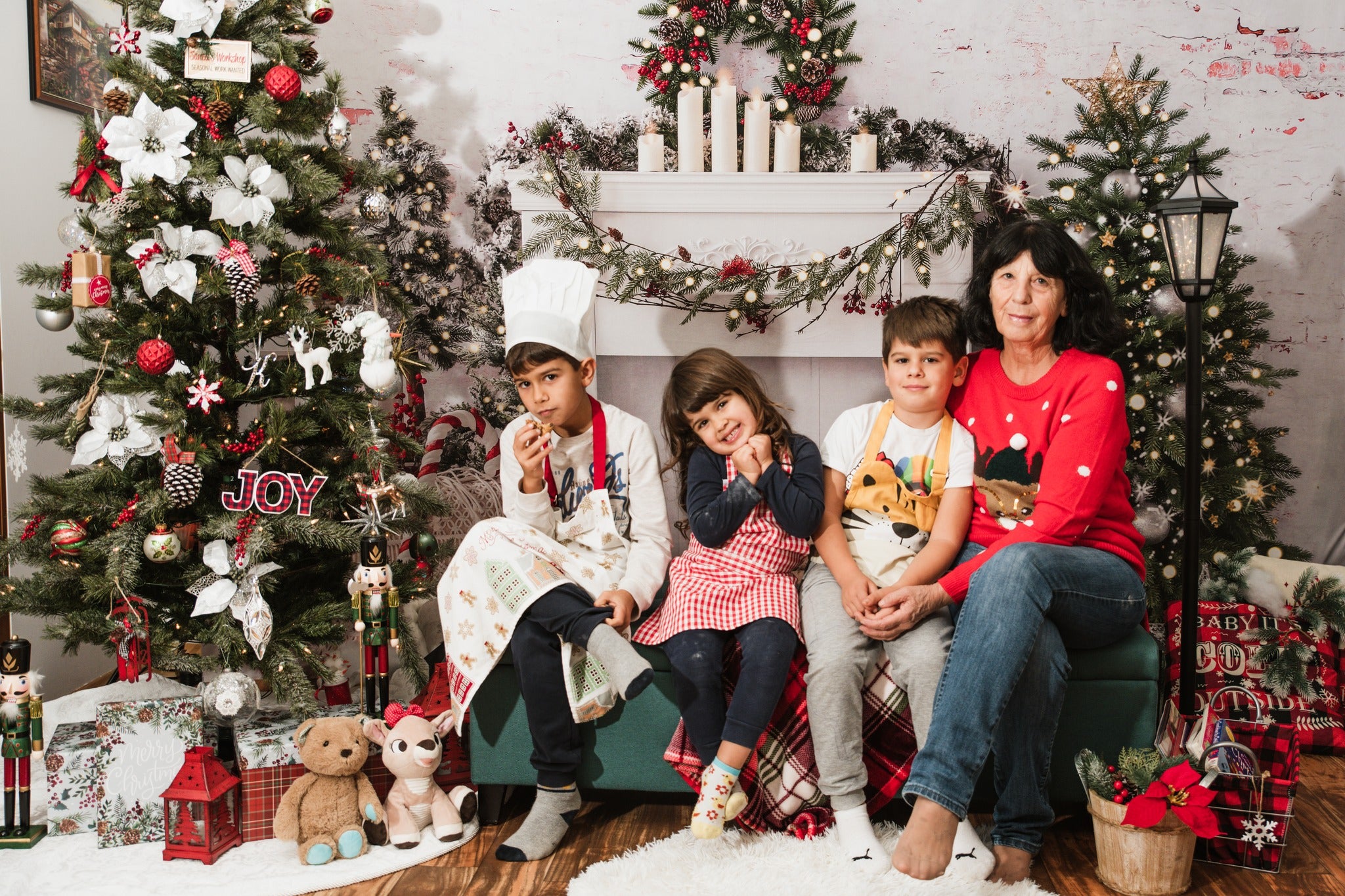 Kate Weihnachten Baum Elch Ziegel Kamin Hintergrund von Emetselch