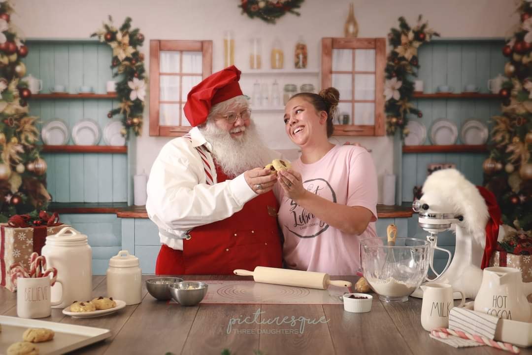 Kate Weihnachten Küche Schrank Hintergrund Blau für Fotografie