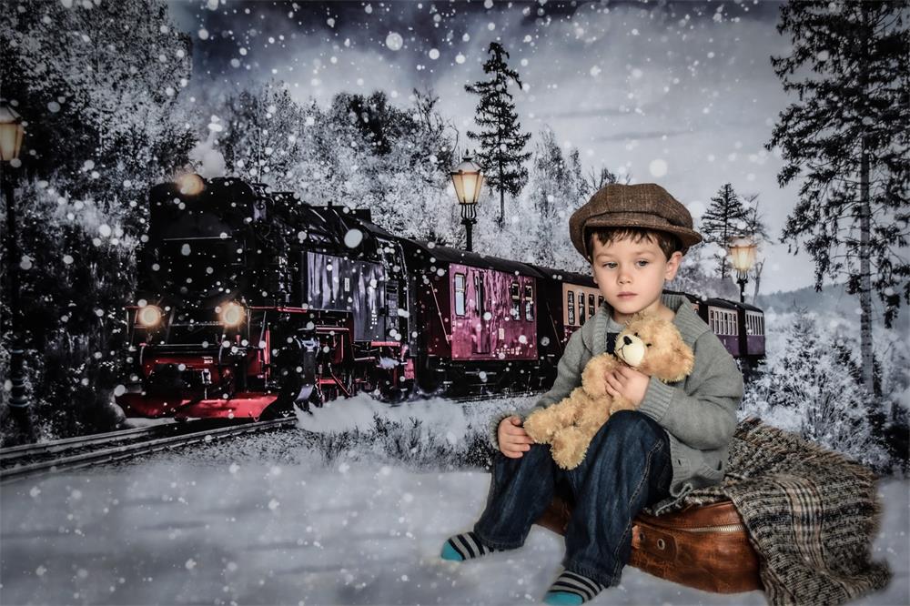 Kate Winter Weihnachten Zug Hintergrund Schnee  von Chain Photography - Kate Backdrop.de
