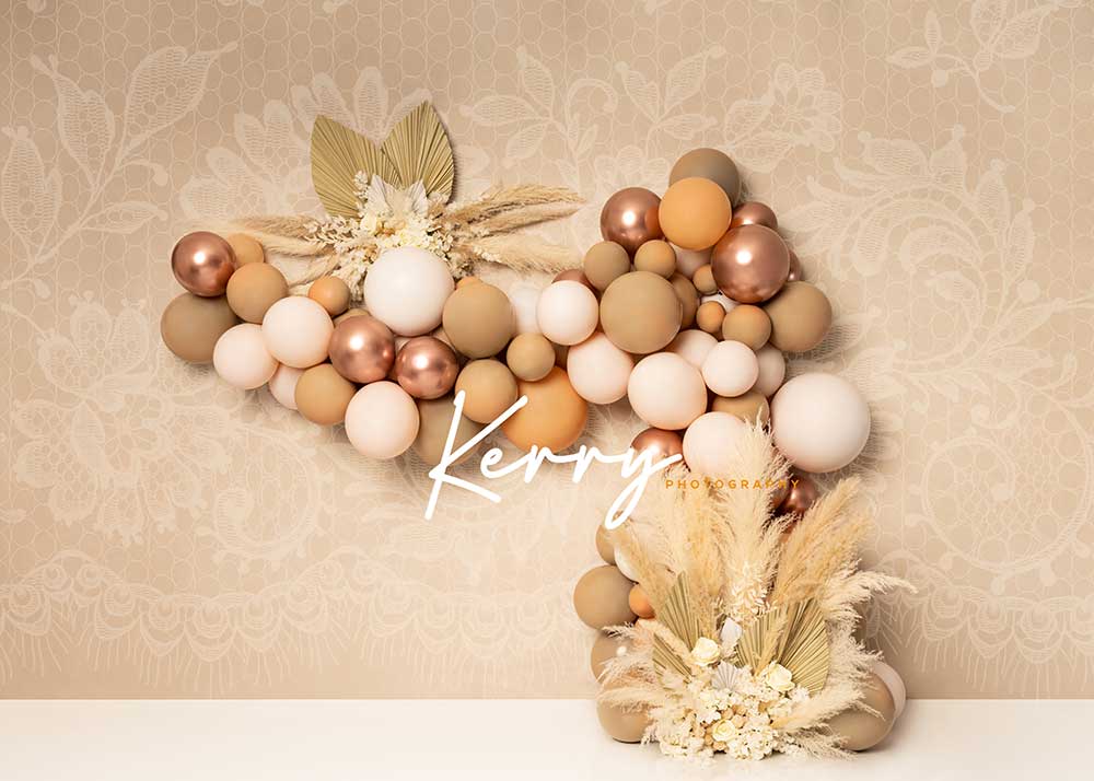 7x5ft Floral Boho Cream Balloon Lace Pampas Backdrop for Photography