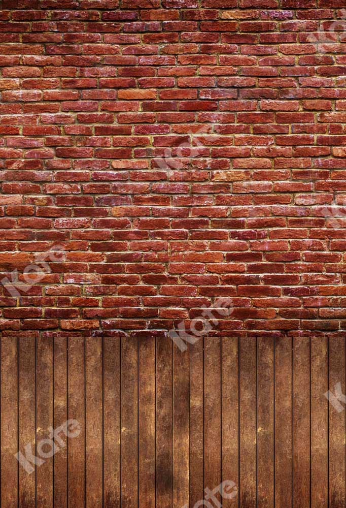 Kate Kombibackdrop Retro rot Backsteinmauer Braunes Holz  Hintergrund