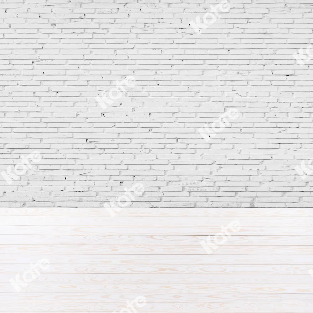 Kate Kombibackdrop Weiße Backsteinmauer weißes Holz Porträt Hintergrund
