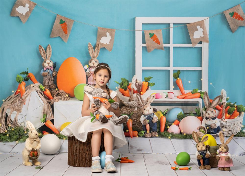 Kate Ostern Hase Hintergrund Karotten Blau  von Emetselch - Kate Backdrop.de