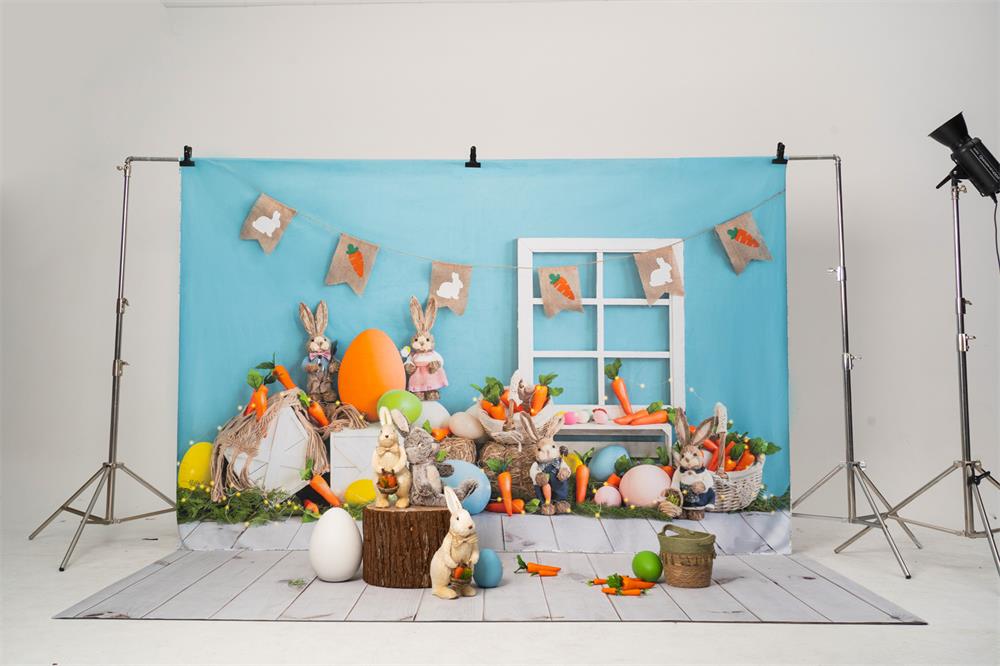Kate Ostern Hase Hintergrund Karotten Blau  von Emetselch - Kate Backdrop.de