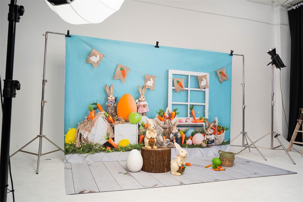 Kate Ostern Hase Hintergrund Karotten Blau  von Emetselch - Kate Backdrop.de