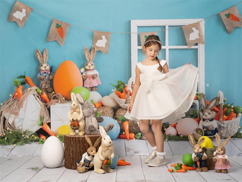 Kate Ostern Hase Hintergrund Karotten Blau  von Emetselch - Kate Backdrop.de