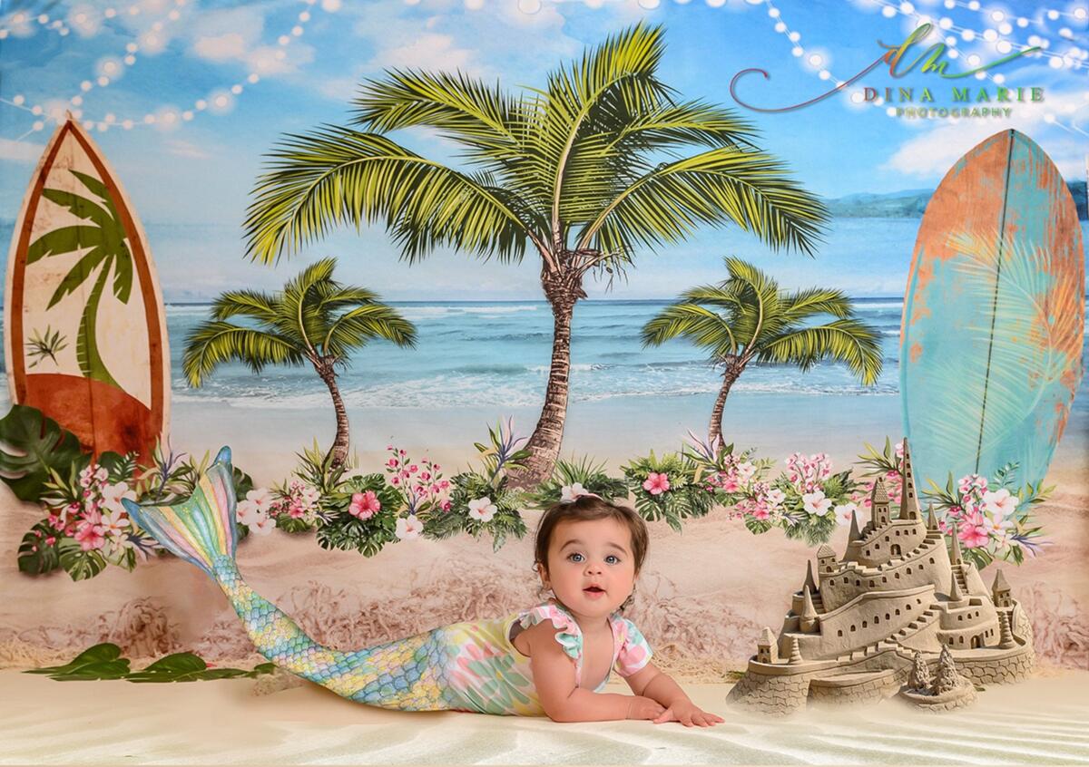Kate Sommer Strand Hintergrund Blumen Surfbrett für Fotografie - Kate Backdrop.de