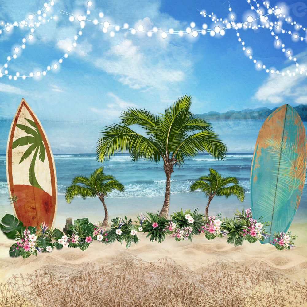 Kate Sommer Strand Hintergrund Blumen Surfbrett für Fotografie - Kate Backdrop.de