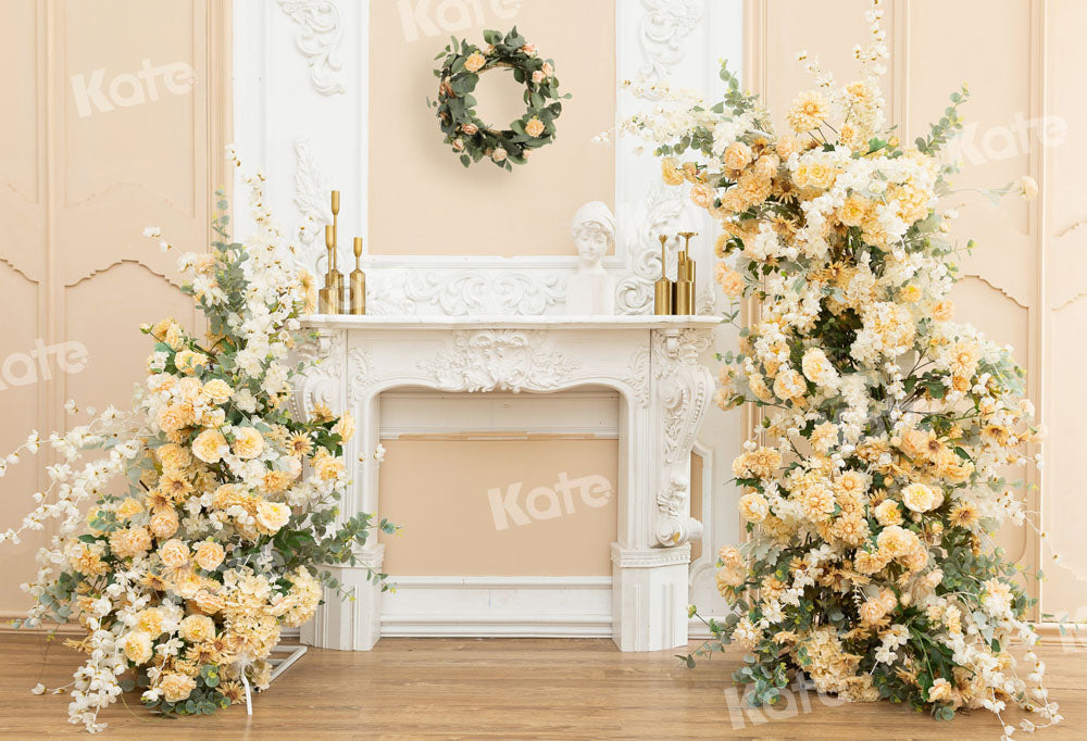 Kate Kranz Hintergrund Weiß  Kamin Weihnachten von Chain Photography - Kate Backdrop.de