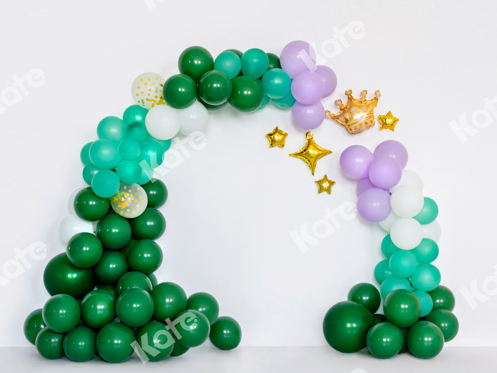 Kate Geburtstag Hintergrund Grüne Luftballons Krone von Emetselch - Kate Backdrop.de