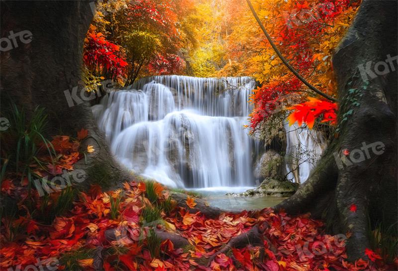 Kate Herbst Hintergrund Wald Wasserfall Blätter für Fotografie - Kate Backdrop.de