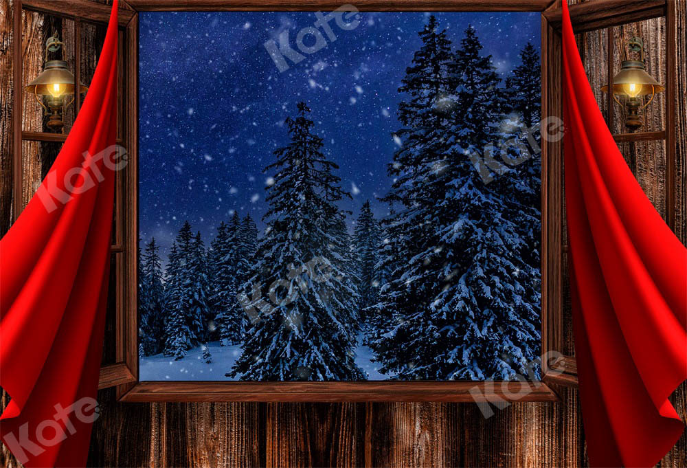 Kate Weihnachten Hintergrund Baum Fenster Holz von Chain Photography