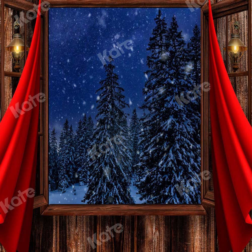 Kate Weihnachten Hintergrund Baum Fenster Holz von Chain Photography