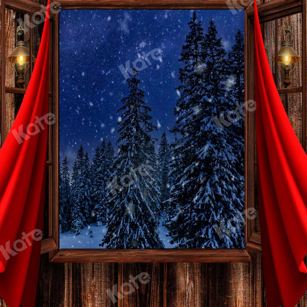 Kate Weihnachten Hintergrund Baum Fenster Holz von Chain Photography - Kate Backdrop.de