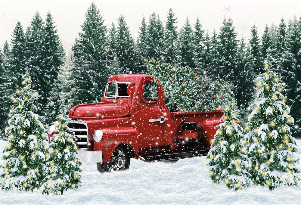 Kate Winter Hintergrund Weihnachten Rot Auto Wald Bäume für Fotografie - Kate Backdrop.de