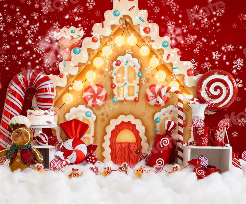 Kate Weihnachten Hintergrund Lebkuchen Haus Süssigkeit für Fotografie - Kate Backdrop.de