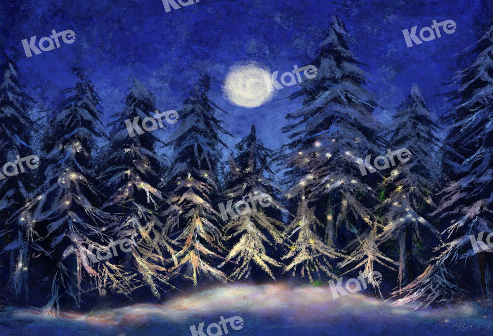 Kate Weihnachten Hintergrund Wald Nacht Mond von Chain Photography