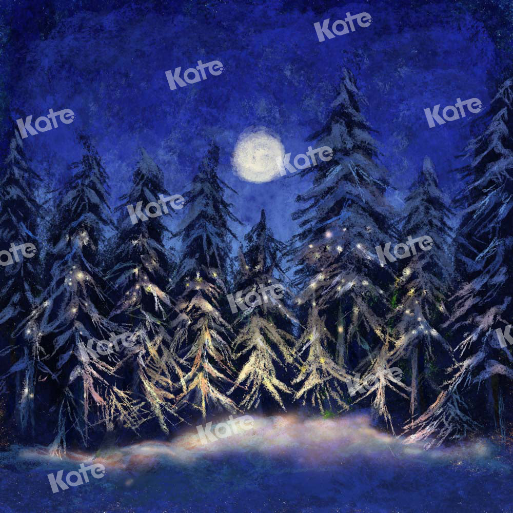 Kate Weihnachten Hintergrund Wald Nacht Mond von Chain Photography - Kate Backdrop.de