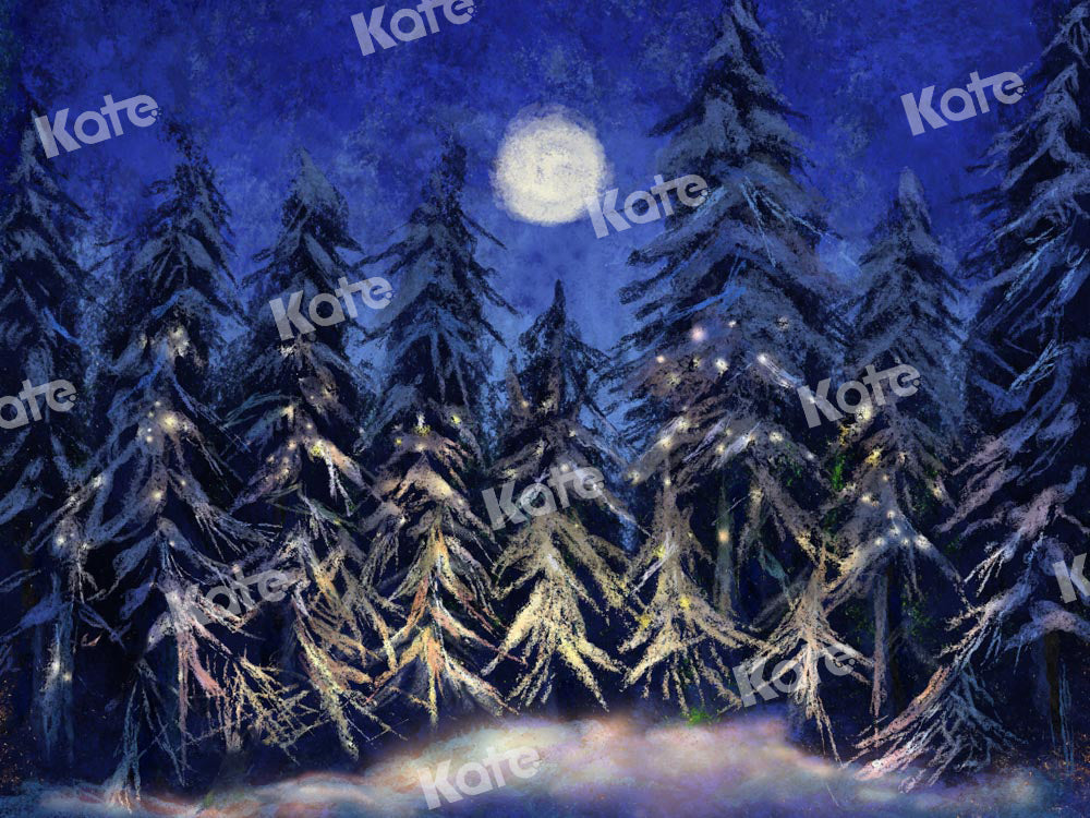 Kate Weihnachten Hintergrund Wald Nacht Mond von Chain Photography
