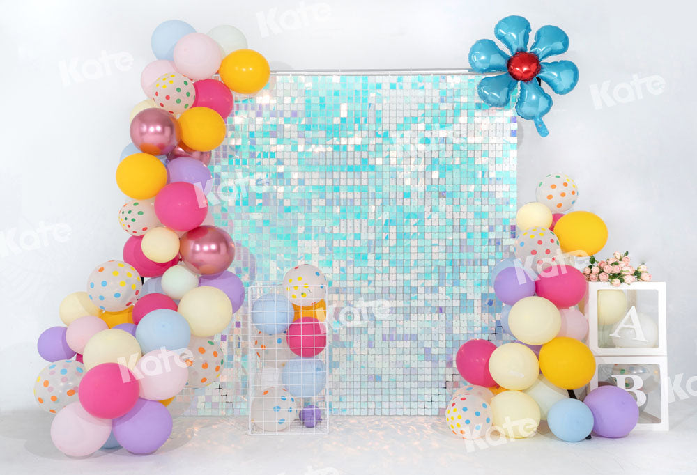 Kate Geburtstag Hintergrund Luftballons Hellblau Paillette Wand Party von Emetselch - Kate Backdrop.de