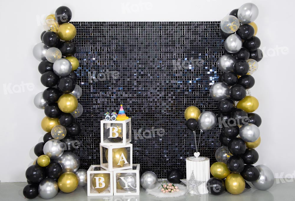 Kate Geburtstag Hintergrund Schwarz Gold Paillette Wand Party von Emetselch - Kate Backdrop.de