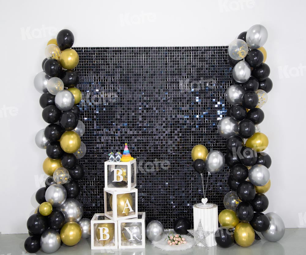 Kate Geburtstag Hintergrund Schwarz Gold Paillette Wand Party von Emetselch - Kate Backdrop.de
