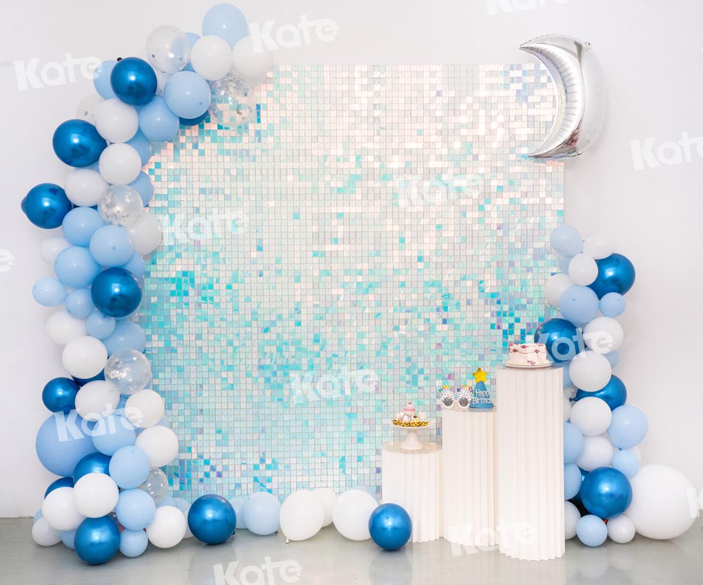 Kate Geburtstag Hintergrund Blau Luftballons Paillette Wand Party von Emetselch