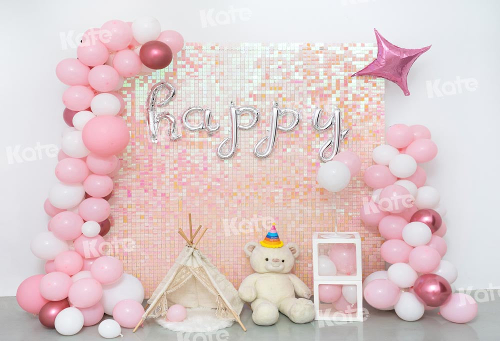Kate Geburtstag Hintergrund Rosa Luftballons Paillette Wand Party von Emetselch