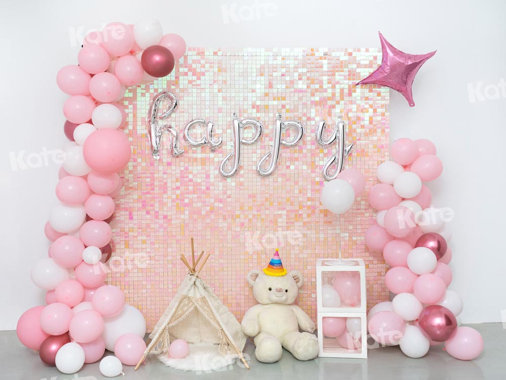 Kate Geburtstag Hintergrund Rosa Luftballons Paillette Wand Party von Emetselch - Kate Backdrop.de