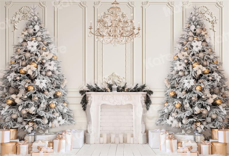 Kate Weihnachten Hintergrund Kamin Weiß Vintage Wand Bäume Geschenk - Kate Backdrop.de