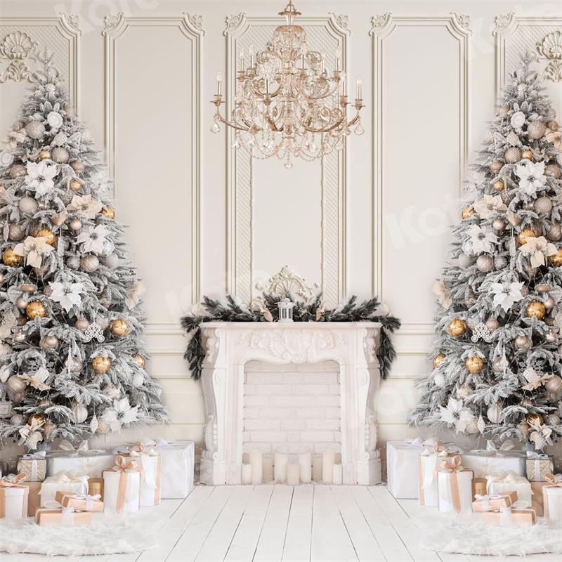 Kate Weihnachten Hintergrund Kamin Weiß Vintage Wand Bäume Geschenk - Kate Backdrop.de