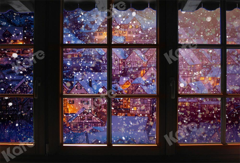 Kate Weihnachten Hintergrund Fenster Schnee Haus von Chain Photography