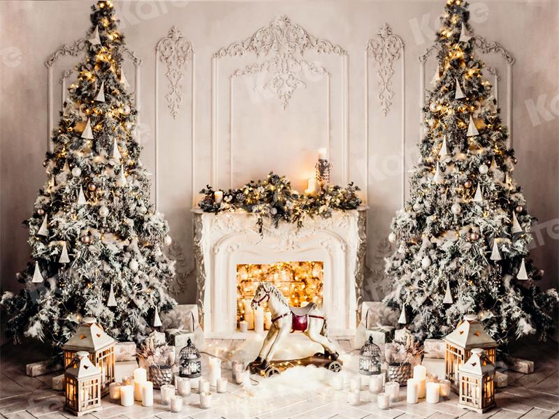 Kate Weihnachten Hintergrund Bäume Weiße Wand Trojanisches Pferd für die Fotografie - Kate Backdrop.de