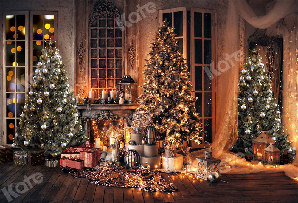Kate Weihnachten Zimmer Hintergrund Bäume Kamin von Chain Photography