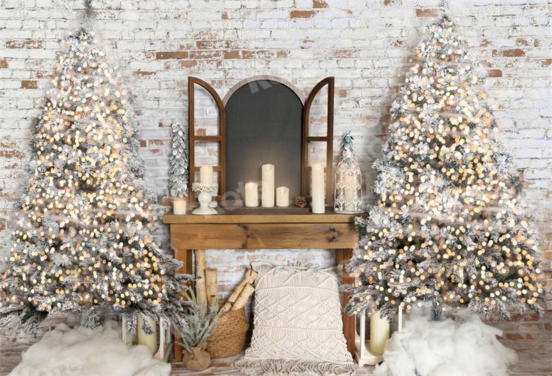 Kate Winter Hintergrund Weihnachten Bäume Kerze für Fotografie - Kate Backdrop.de