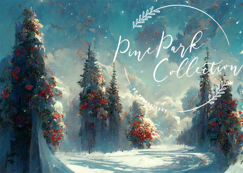 Kate Blau Winter Wunderland Landschaft Hintergrund von Pine Park Collection - Kate Backdrop.de