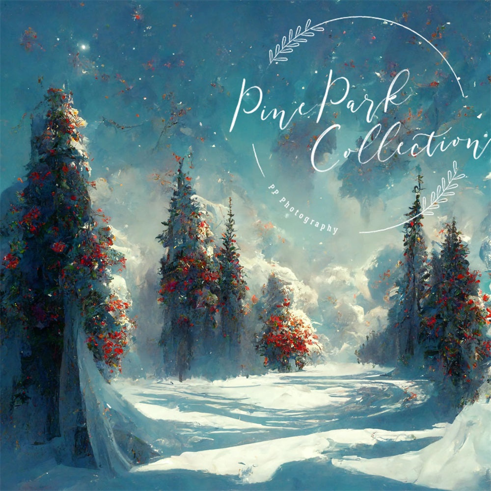 Kate Blau Winter Wunderland Landschaft Hintergrund von Pine Park Collection - Kate Backdrop.de