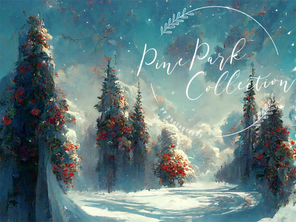 Kate Blau Winter Wunderland Landschaft Hintergrund von Pine Park Collection - Kate Backdrop.de
