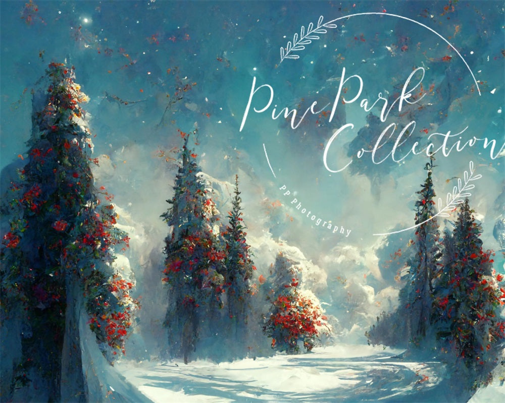 Kate Blau Winter Wunderland Landschaft Hintergrund von Pine Park Collection - Kate Backdrop.de