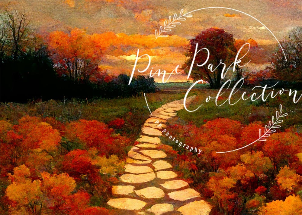Kate Herbst Weg Straße Sonnenaufgang Landschaft Hintergrund von Pine Park Collection - Kate Backdrop.de